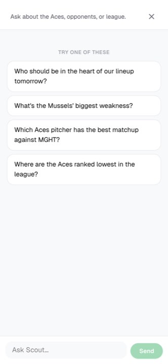 Scout chat with suggested questions about the next opponent