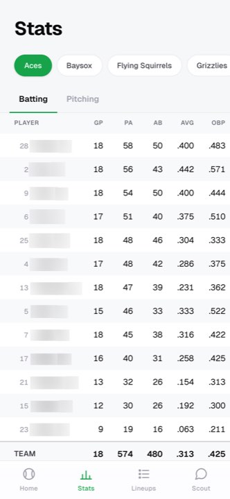 Final stats page with green brand, zebra rows, and team totals